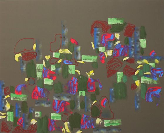 "Quinta Essentia" Öl und Acryl auf Polyester, 130x160 cm, 2012  Pascal Geiger, Oleksiy Koval, Kuros Nekouian, Stefan Schessl, Veronika Wenger, Daniel Worsch