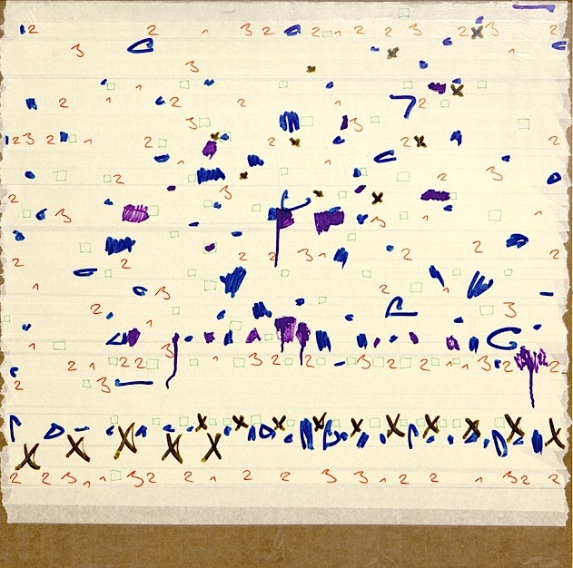 Oleksiy Koval, “Bazar”, 2014, 70 x 75 cm, tape and marker on MDF. Photo © Klaus Mauz