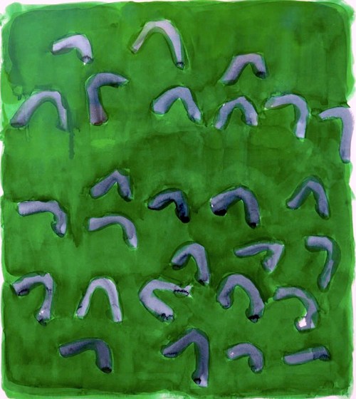Oleksiy Koval, "Dynamo (Kricksel auf Grün)", 2010, 55,5 x 50 cm, watercolour on paper, private collection Munich. Photo © Klaus Mauz