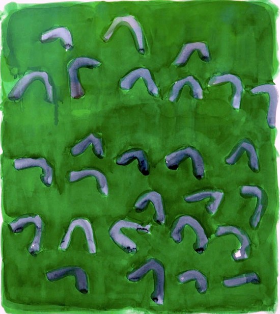 Oleksiy Koval, "Dynamo (Kricksel auf Grün)", 2010, 55,5 x 50 cm, watercolour on paper, private collection Munich. Photo © Klaus Mauz