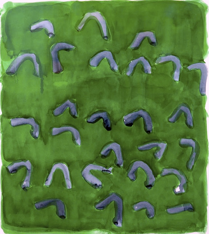 Oleksiy Koval, "Dynamo (Kricksel auf Grün)", 2010, 55,5 x 50 cm, watercolour on paper, private collection Munich. Photo © Klaus Mauz