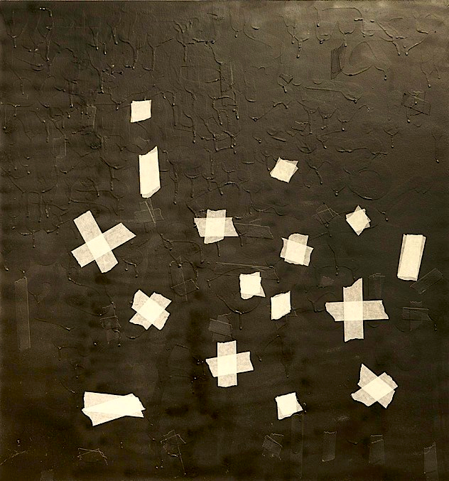 Oleksiy Koval, “RM 1”, 2014, 70 x 60 cm, aerosol spray, tape on MDF. Photo © Klaus Mauz