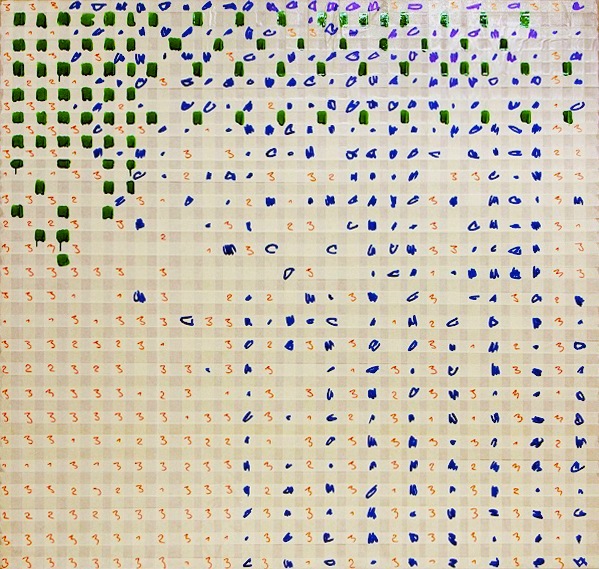 Oleksiy Koval, “Triade”, 2014, 130 x 140 cm, marker, tape on MDF. Photo © Klaus Mauz