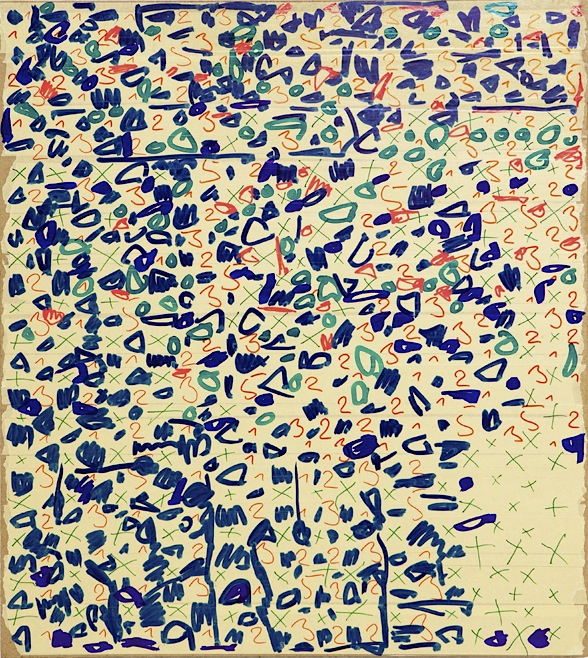 Oleksiy Koval, “Triade”, 2014, 70 x 60 cm, marker, tape on MDF. Photo © Klaus Mauz