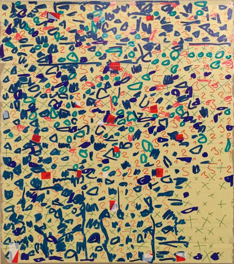 Oleksiy Koval, “Triade”, 2014-2015, 70 x 60 cm, marker, tape on MDF. Photo © Klaus Mauz