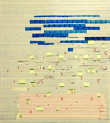 Oleksiy Koval, “Untitled”, 2014, 70 x 60 cm, tape and ink on MDF. Photo © Klaus Mauz