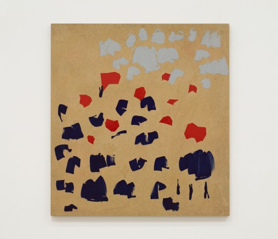 Oleksiy Koval, "Gnade (alternative version)", 2012, 70 x 65 cm, casein paint, adhesive foil, marker on MDF. Photo © Klaus Mauz