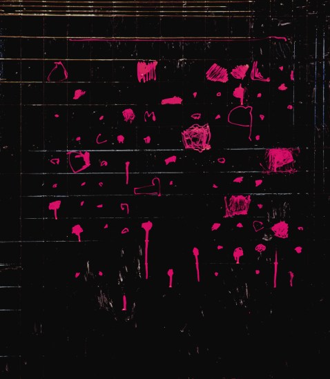 Oleksiy Koval, “GAU”, 2013, 80 x 70 cm, marker, packing tape on FPY. Photo © Klaus Mauz