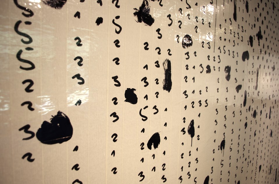 Oleksiy Koval, “Triade” 2014, 320 x 440 cm, ink, marker, tape on the wall. Photo © Dmytro Goncharenko