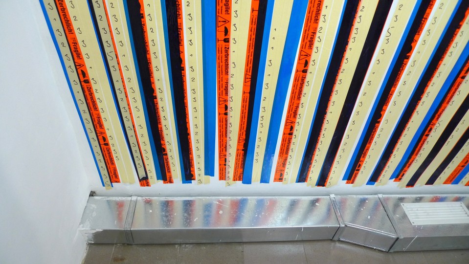 Oleksiy Koval, “Tlo”(Detail), 2015, 180 x 300 cm, tape, marker on wall. Museum of Odessa Modern Art. Photo © Daniel Geiger