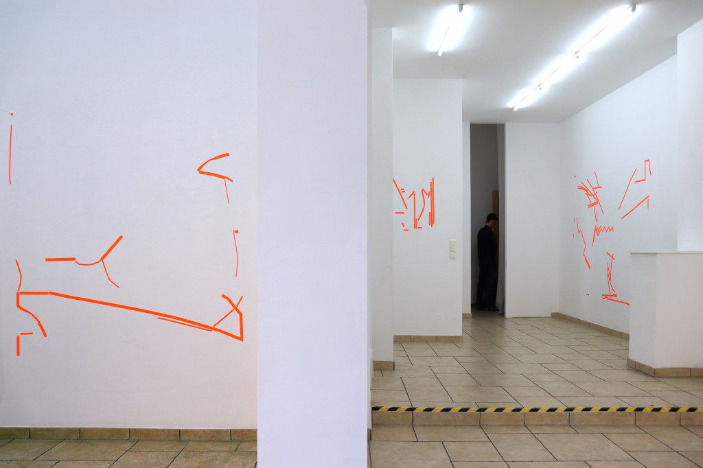 Tau, DrDDr, Epigonal
The Beautiful Formula Collective
Karina Bugayova, Daniel Geiger, Oleksiy Koval, Thomas Rieger, Veronika Wenger, Michael Wright
Tape on wall, ep.contemporary Berlin, 2022